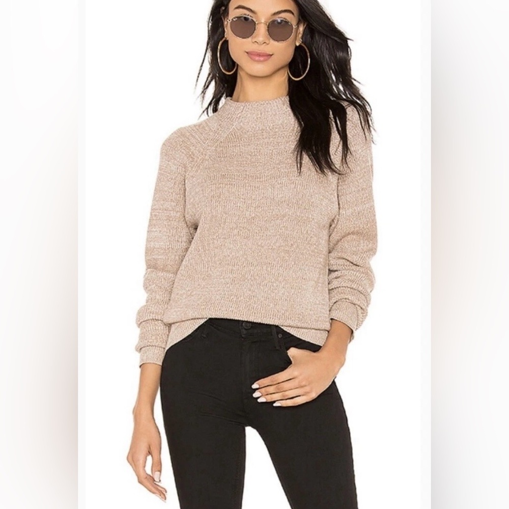 FREE PEOPLE Too Good Neutral Heathered Ribbed Knit Mock Neck Sweater size M